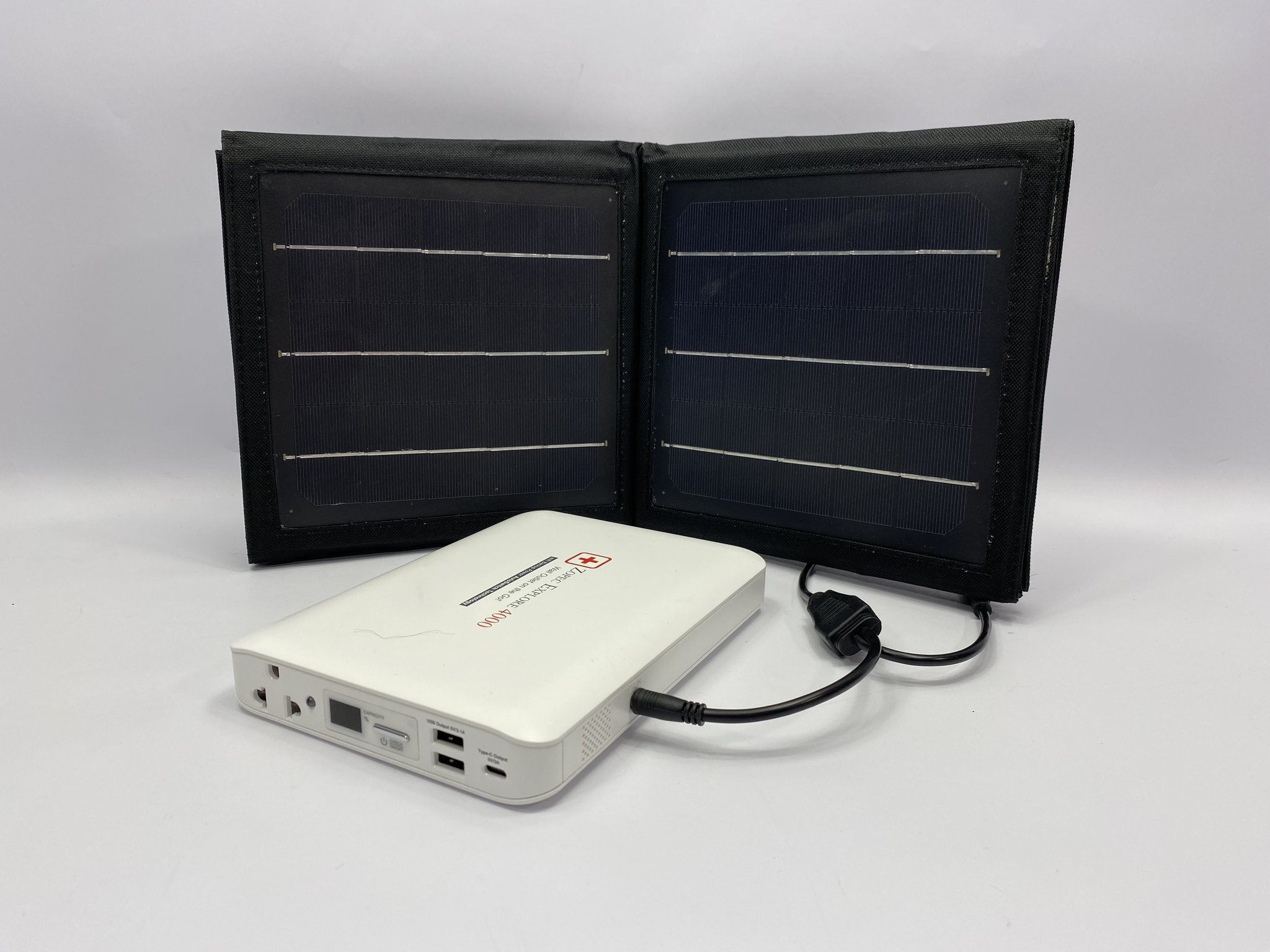 Zopec Explore Solar Panel Charger - shown with battery